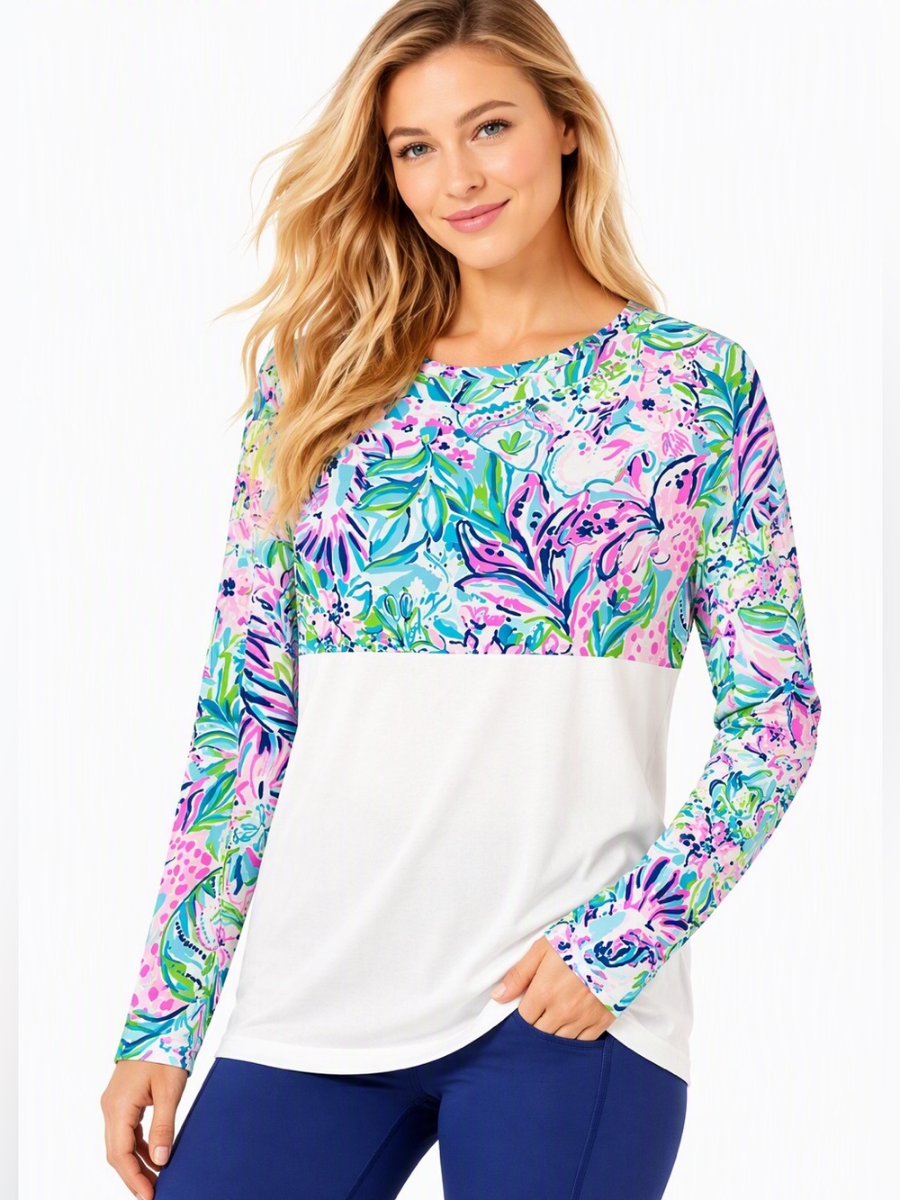 Lilly Pulitzer Finn Torp XS Pink Ibiza Cabana Pima Cotton Boat Neck Colorblock